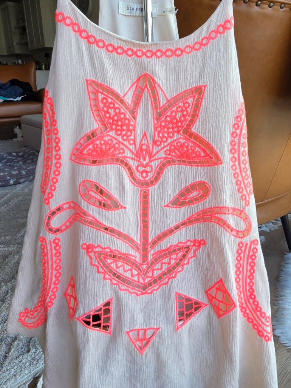 Anthropologie ~ Halter Top/Cami with Coral Embroidery
